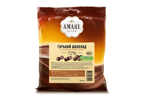Amare шоколад «Горький без сахара 72 %»в каплях
Amare шоколад «Горький без сахара 72 %»в каплях