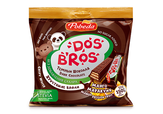 Шоколад темный "Dos Bros" с хрустящей вафлей с начинкой со вкусом манго-маракуйя без добавления сахара,150гр.