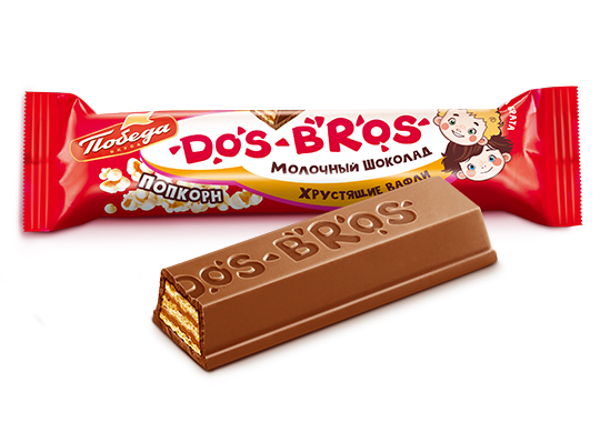 Шоколад молочный "Dos Bros" с хрустящей вафлей с молочной начинкой со вкусом попкорна, 12,5 гр