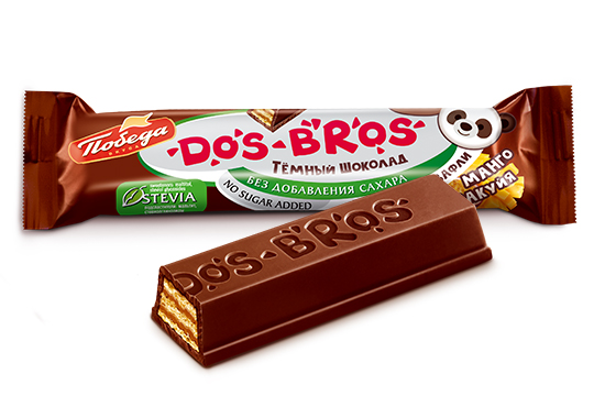 Шоколад темный "Dos Bros" с хрустящей вафлей с начинкой со вкусом манго-маракуйя без добавления сахара, 12,5 гр