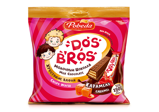 Шоколад молочный "Dos Bros" с хрустящей вафлей с начинкой со вкусом карамели, 150г