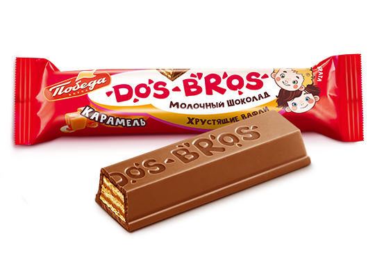 Шоколад молочный "Dos Bros" с хрустящей вафлей с начинкой со вкусом карамели, 12,5 гр