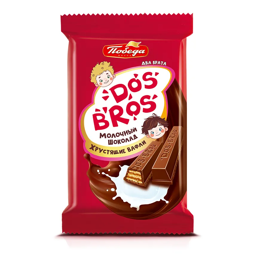 Шоколад молочный "Dos Bros" с хрустящей вафлей с молочной начинкой,  37 гр