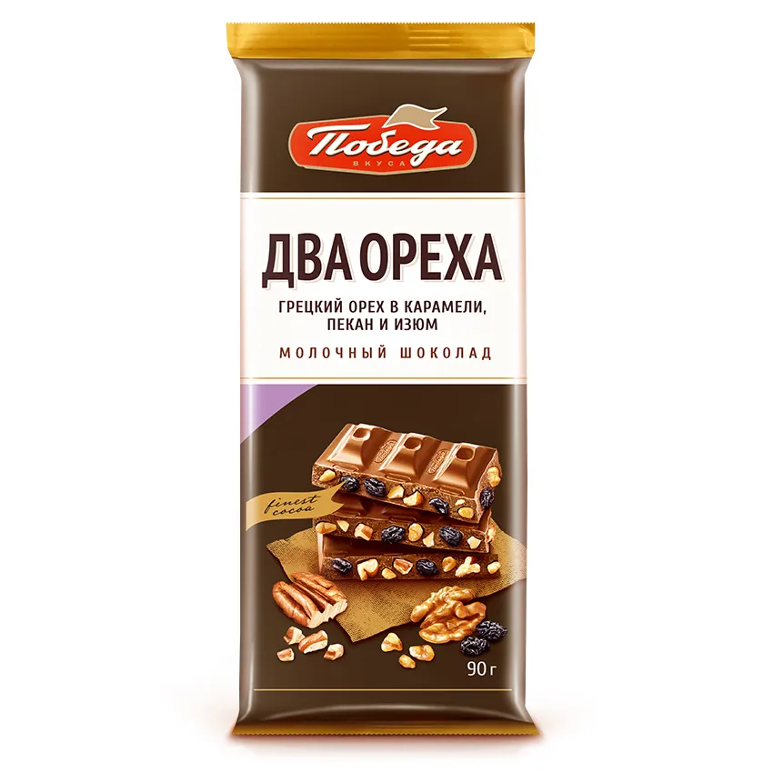 Шоколад «Молочный с грецким орехом в карамели, дробленым пеканом и изюмом»