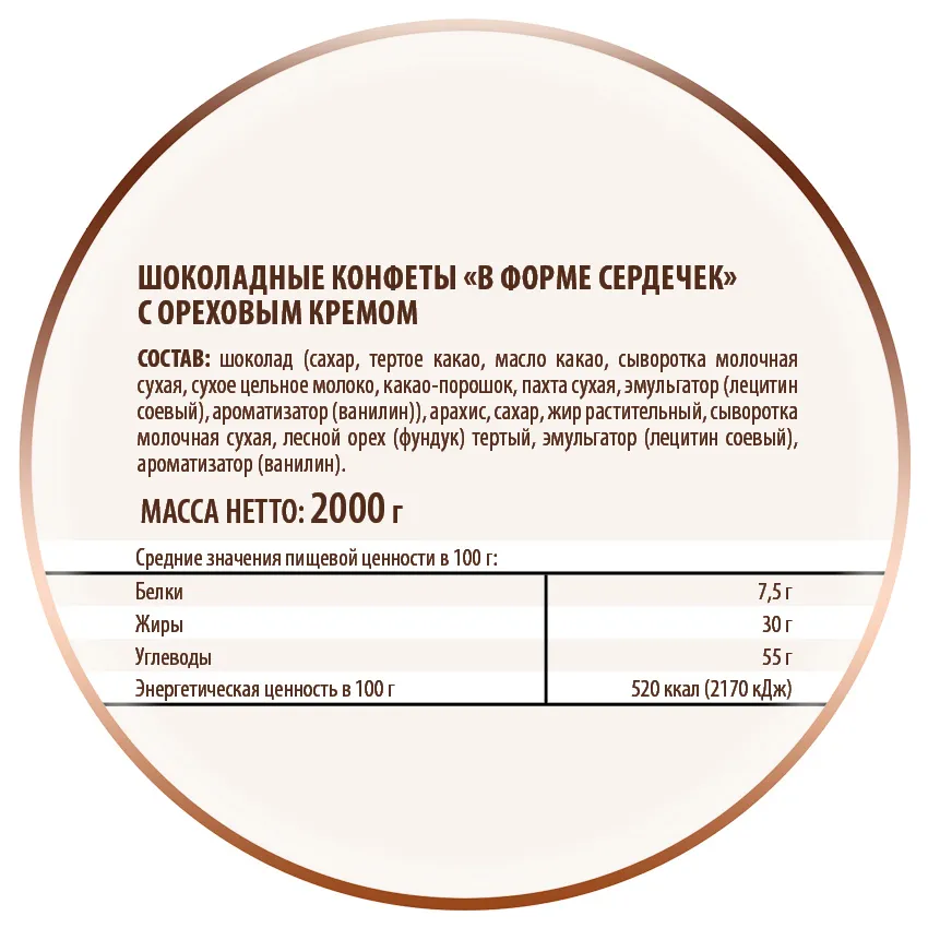 Конфеты шоколадные с ореховым кремом «Сердечки»