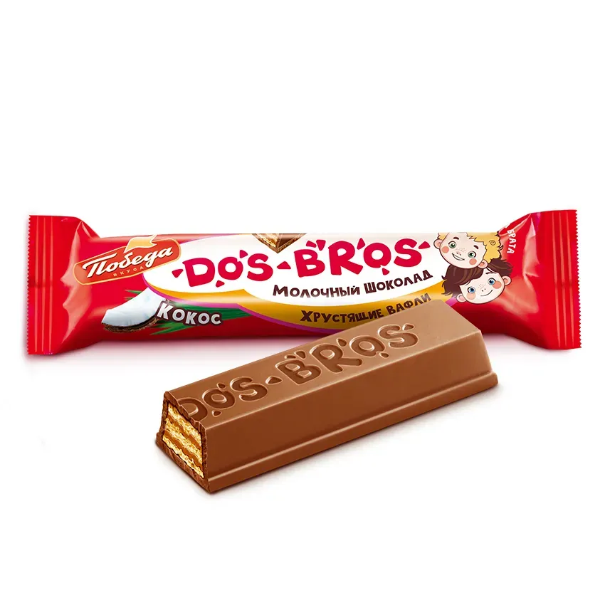 Шоколад молочный "Dos Bros" с хрустящей вафлей с молочной начинкой со вкусом кокоса, 12,5 гр