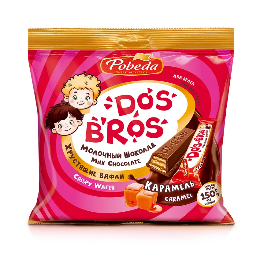 Шоколад молочный "Dos Bros" с хрустящей вафлей с начинкой со вкусом карамели, 150г