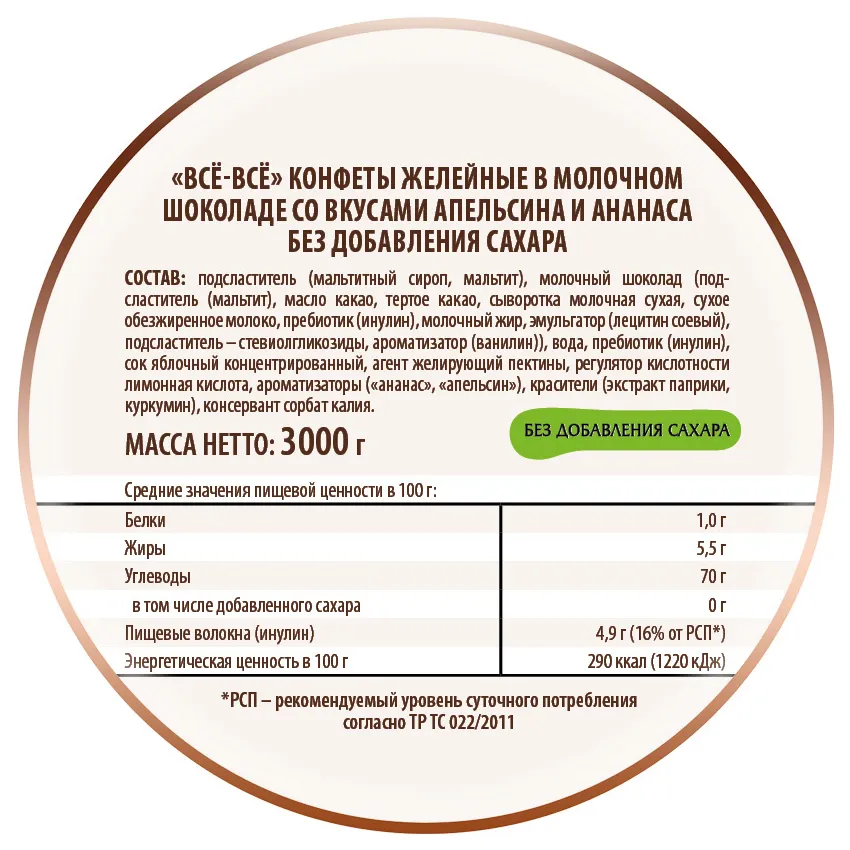 Мармелад желейный в молочном шоколаде «Всё-всё» со вкусами апельсина и ананаса без добавления сахара