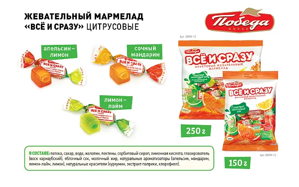 Мармелад жевательный «Всё и сразу» с цитрусовой начинкой (апельсин-лимон, лимон-лайм, сочный мандарин)