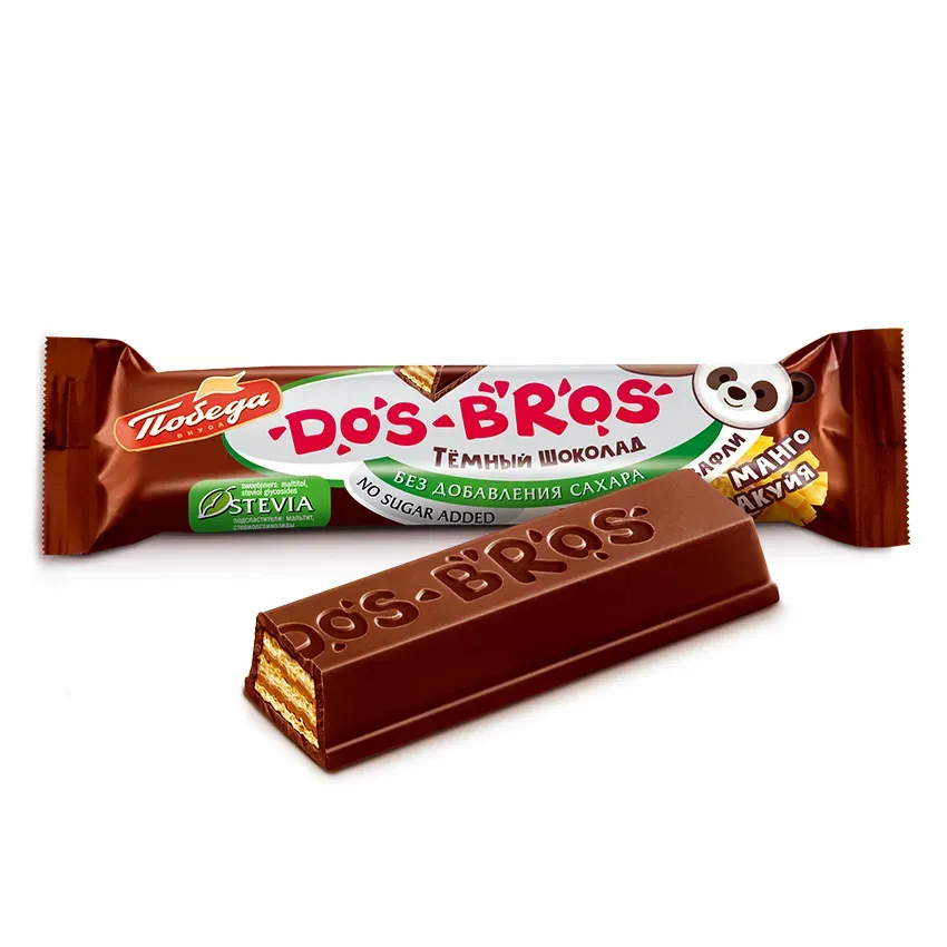Шоколад темный "Dos Bros" с хрустящей вафлей с начинкой со вкусом манго-маракуйя без добавления сахара, 12,5 гр