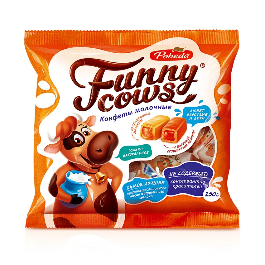 Конфеты молочные «Funny cows» со сгущенным молоком и с вареным сгущенным молоком