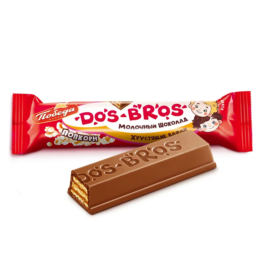Шоколад молочный "Dos Bros" с хрустящей вафлей с молочной начинкой со вкусом попкорна, 12,5 гр