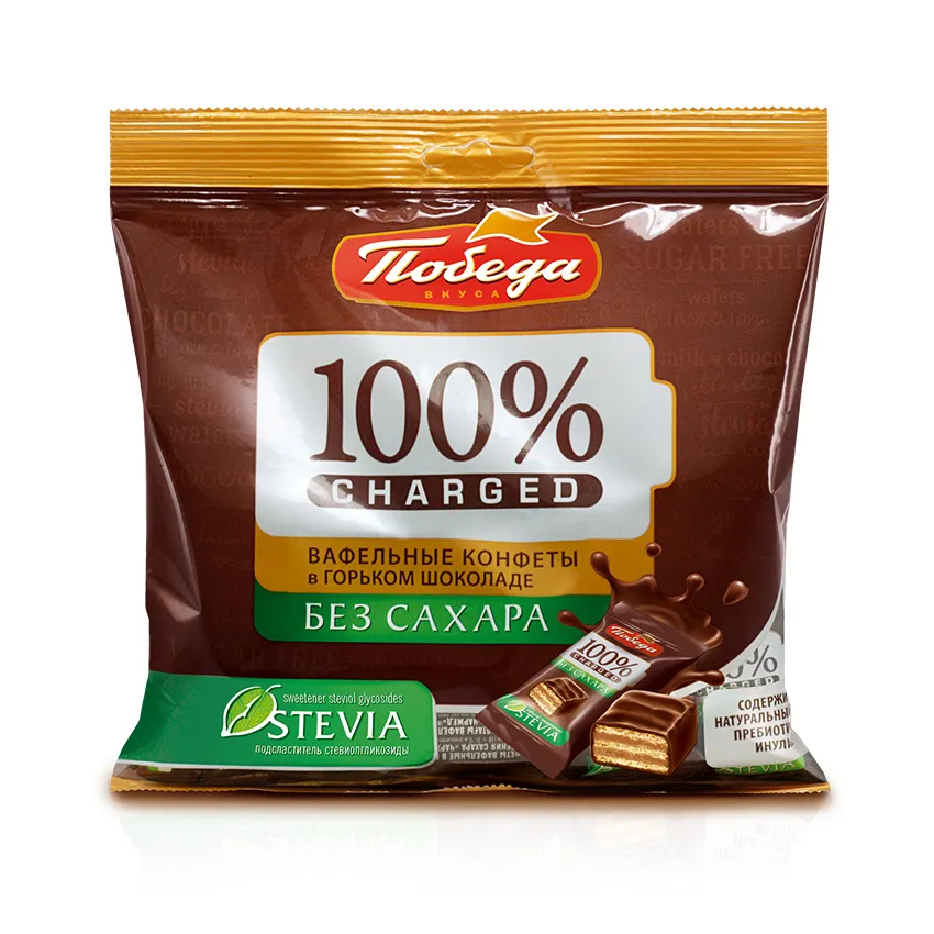 Конфеты вафельные без сахара «Чаржед» в горьком шоколаде