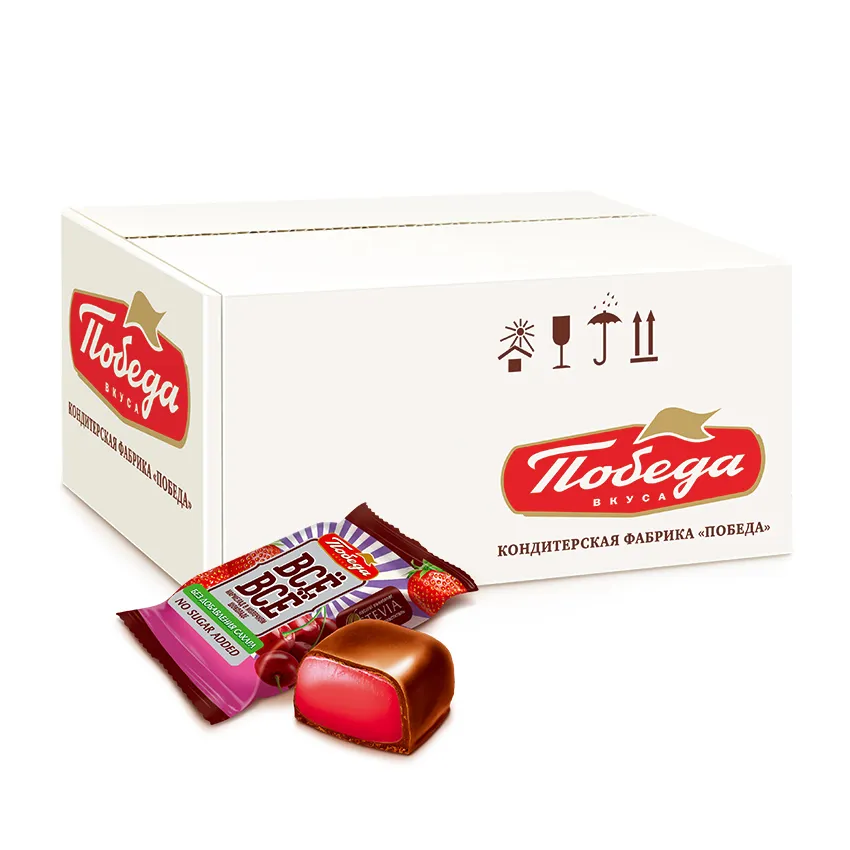 Мармелад желейный в молочном шоколаде «Всё-всё» со вкусами вишни и клубники-земляники без добавления сахара