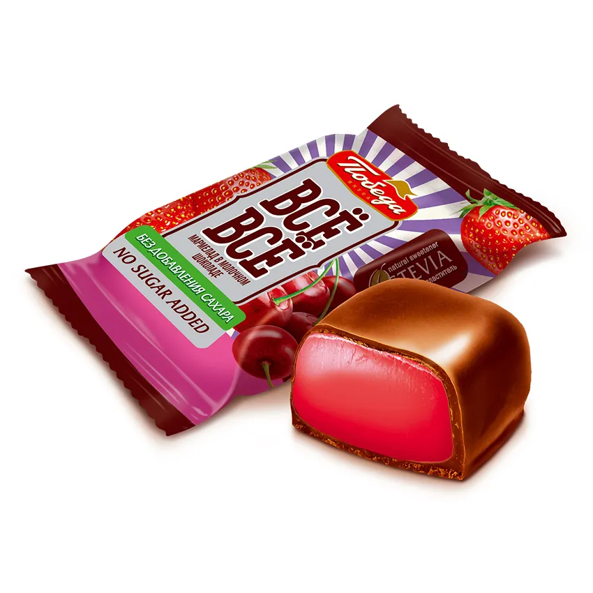 Мармелад желейный в молочном шоколаде «Всё-всё» со вкусами вишни и клубники-земляники без добавления сахара