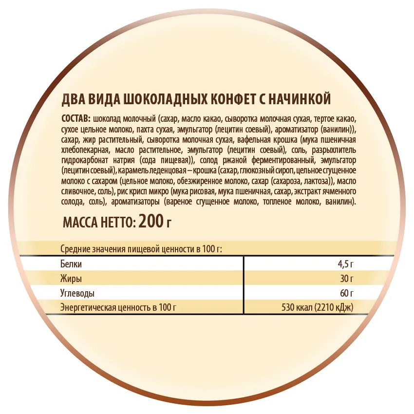 Конфеты «Два вида шоколадных конфет с начинкой «Aмаре»