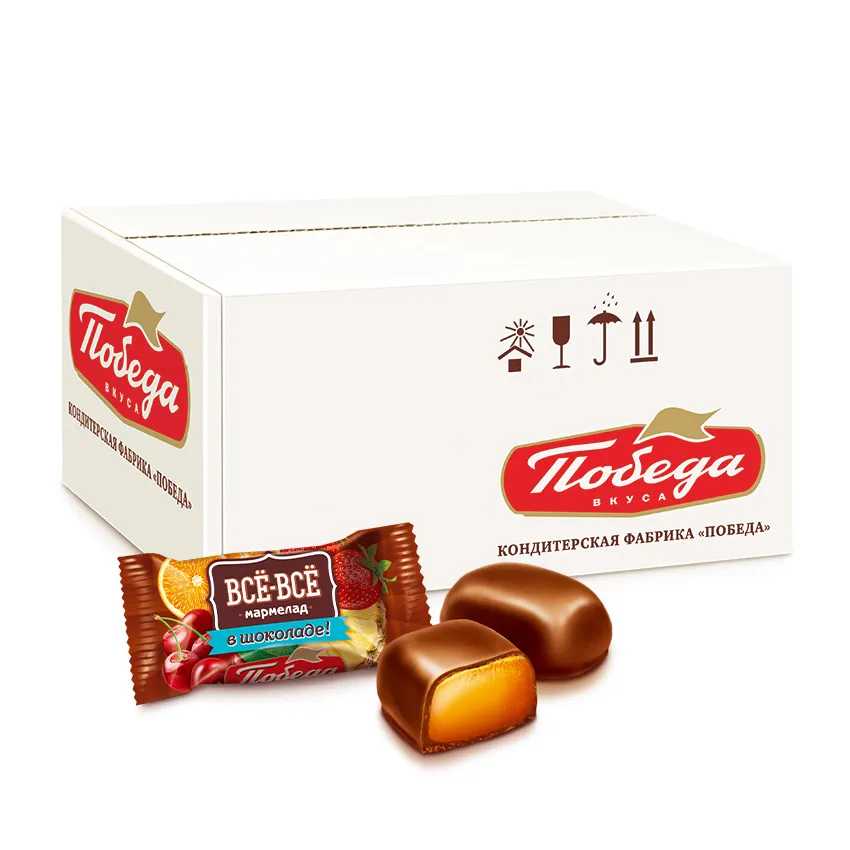 Мармелад желейный в шоколаде «Всё-всё» со вкусами апельсина, вишни, ананаса, клубники