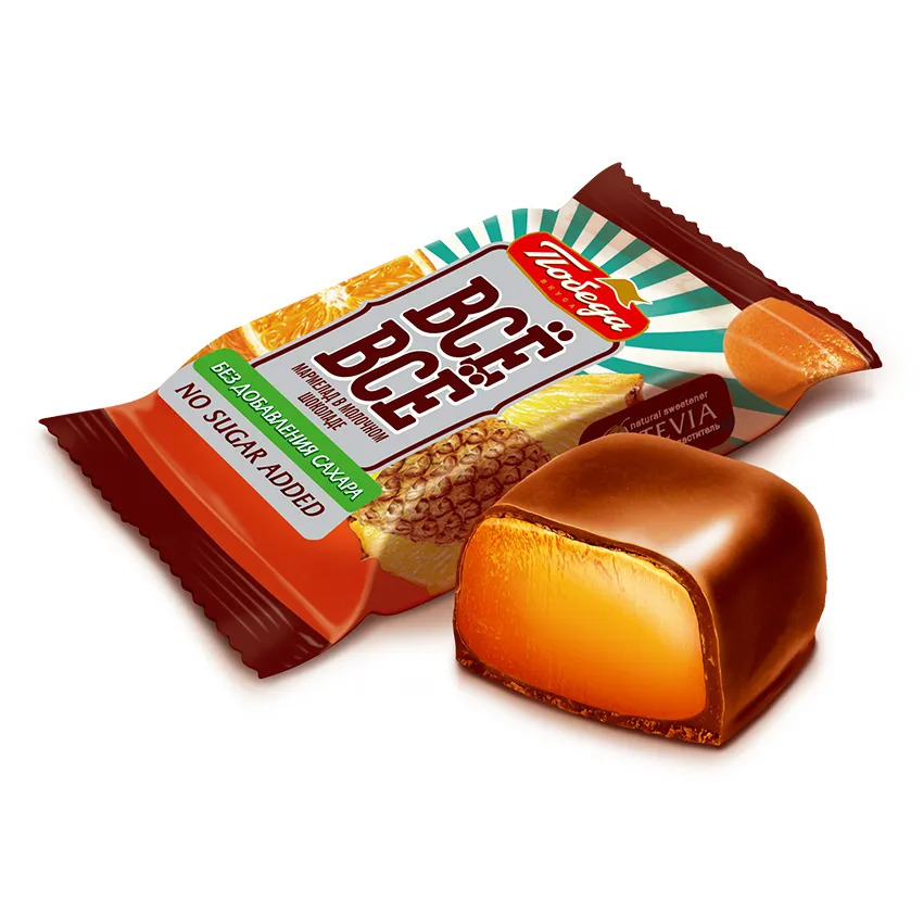 Мармелад желейный в молочном шоколаде «Всё-всё» со вкусами апельсина и ананаса без добавления сахара