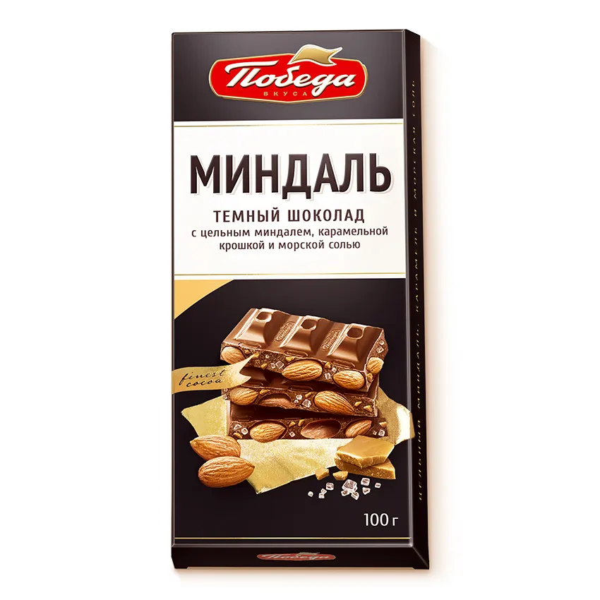 Шоколад «Тёмный с цельным миндалем, карамельной крошкой и морской солью»