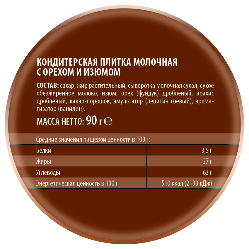 Кондитерская плитка "Молочная с орехом и изюмом"