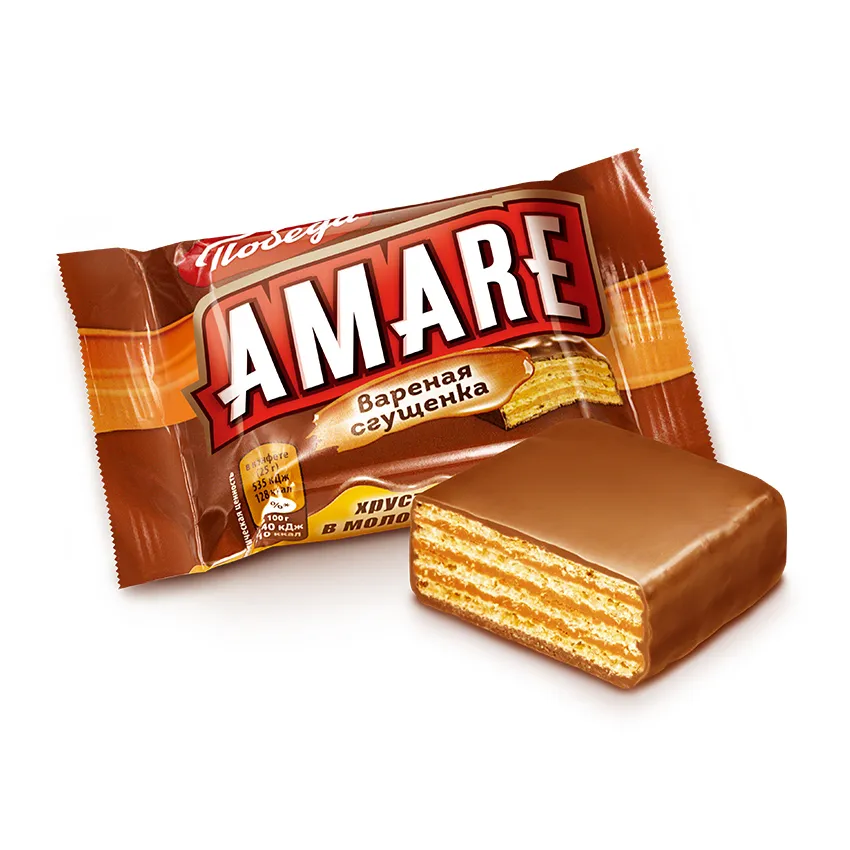 Конфеты вафельные «Aмаре» с начинкой со вкусом варёной сгущёнки  в молочном шоколаде