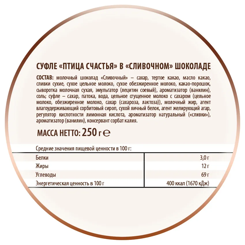 Конфеты суфле «Птица счастья» в «сливочном» шоколаде, 250 гр