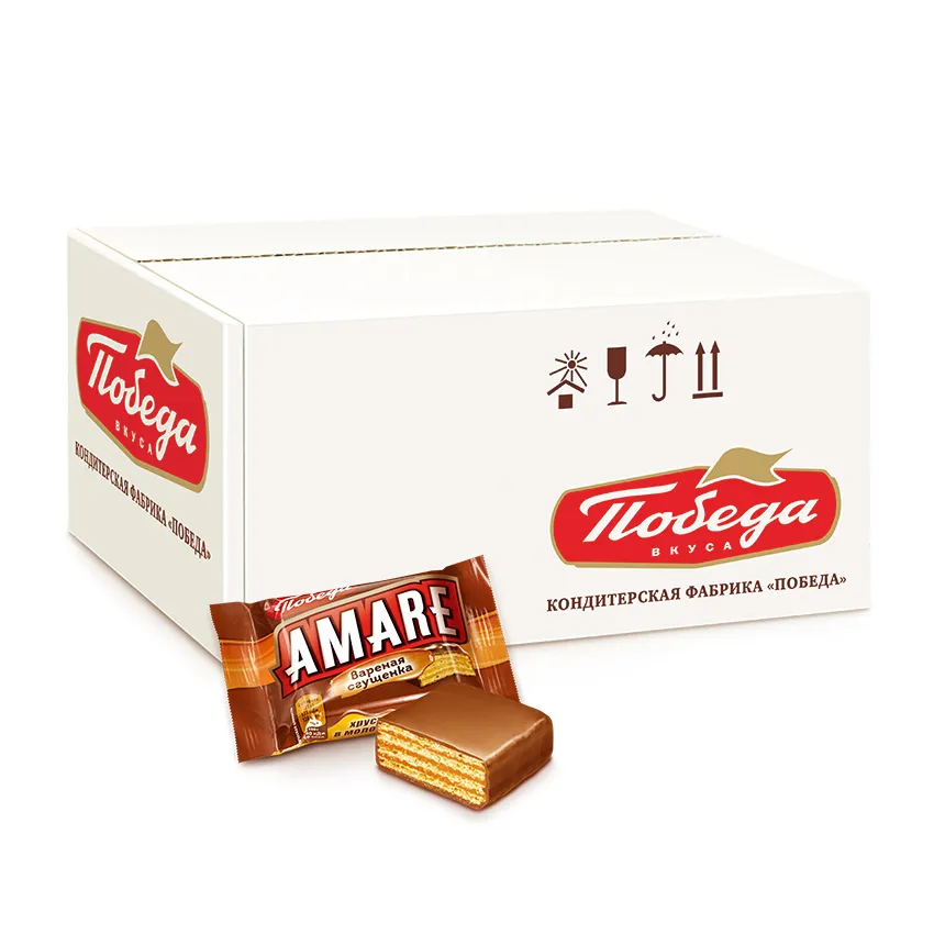 Конфеты вафельные «Aмаре» с начинкой со вкусом варёной сгущёнки  в молочном шоколаде