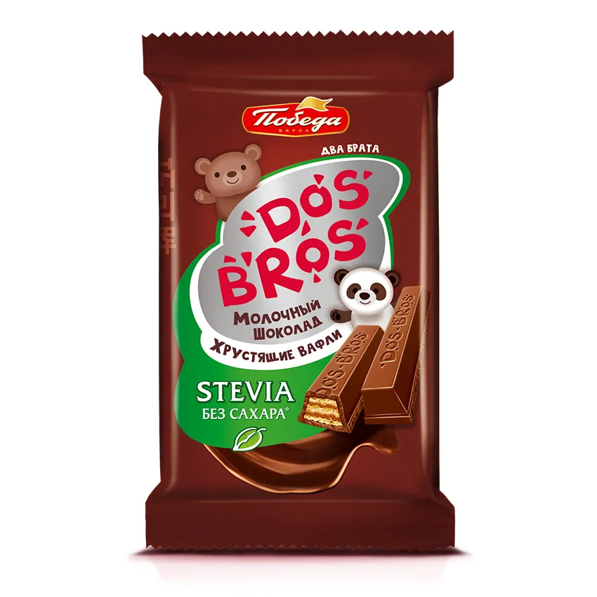 Шоколад молочный "Dos Bros" с хрустящей вафлей со сливочной начинкой без добавления сахара, 37 гр