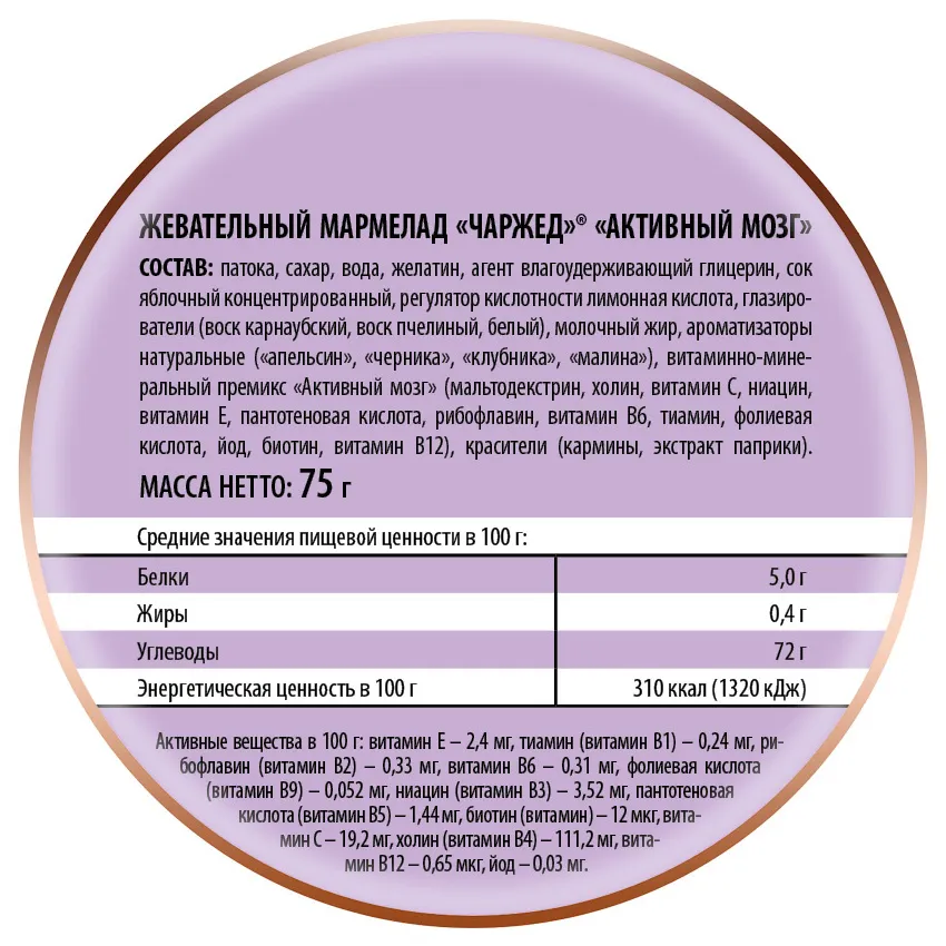 Мармелад жевательный «Чаржед» «Активный мозг», 75 гр