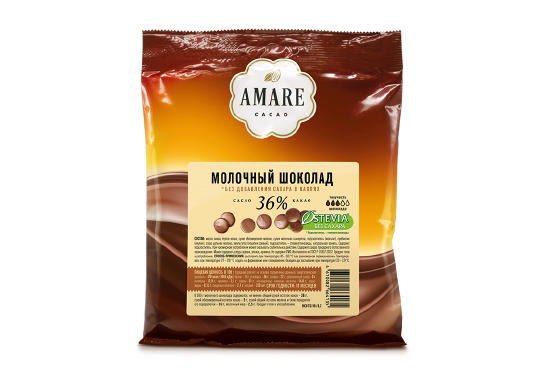 

Amare шоколад молочный без сахара 36 % какао в каплях