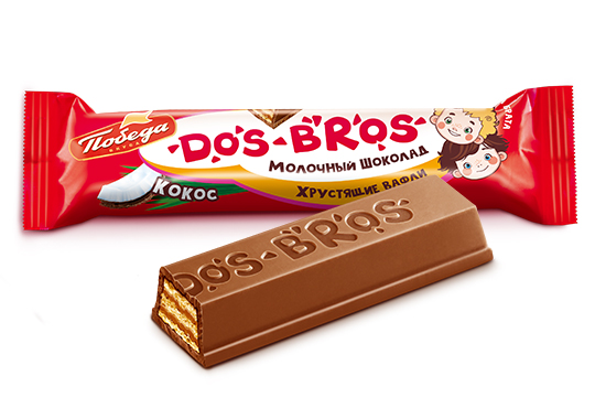 

Шоколад молочный "Dos Bros" с хрустящей вафлей с молочной начинкой со вкусом кокоса, 12,5 гр