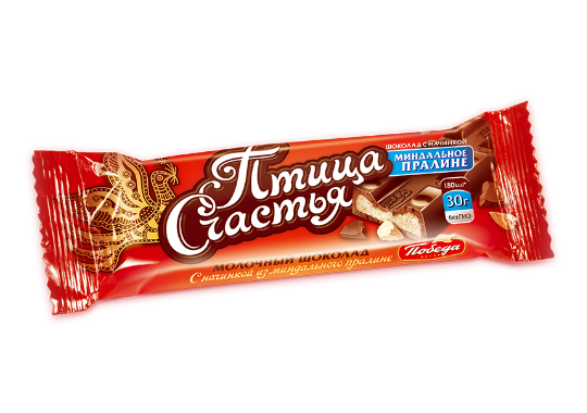 

Батончик шоколадный «Птица счастья» с начинкой из миндального пралине