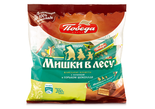 

Конфеты вафельные с начинкой в горьком шоколаде «Мишки в лесу»