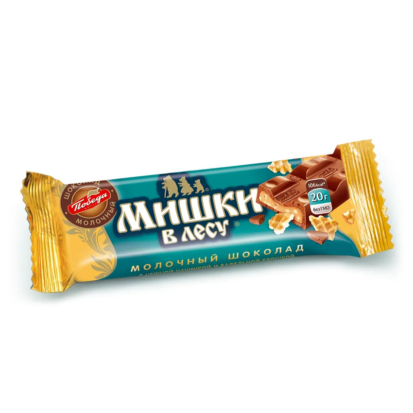 Молочный шоколад с начинкой и вафельной крошкой "Мишки в лесу", 20г